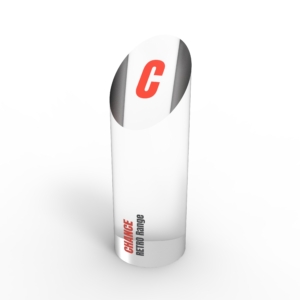 A render of cylinder Shaped deal Tombstones with print embedded