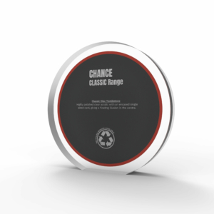 A render of Disc Shaped Financial Tombstones with card embedded
