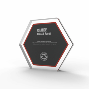 A render of hexagonal Shaped Financial Tombstones with card embedded