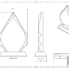 A technical drawing of a Crystal Facetted Diamond Peak financial tombstone & Award