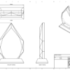 A technical drawing of a Crystal Facetted Diamond Peak financial tombstone & Award
