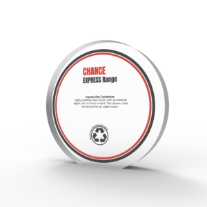 A render of Disc Shaped deal Tombstones with card embedded