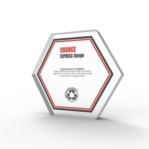 A render of hexagonal Shaped deal Tombstones with card embedded