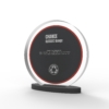 A render of Disc Shaped Financial Tombstones with card embedded with oval base