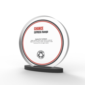 A render of Disc Shaped deal Tombstones with card embedded with oval base