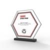 A render of hexagonal Shaped deal Tombstones with card embedded with rectangular base