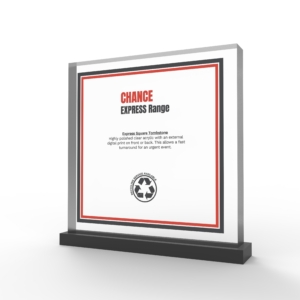 A render of square Shaped deal Tombstones with card embedded with rectangular base