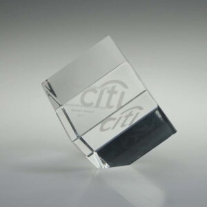 Transparent acrylic financial tombstones with "outstanding mid-cap coverage banker award 2017" etched alongside the "citi" logo, displayed against a gray background.